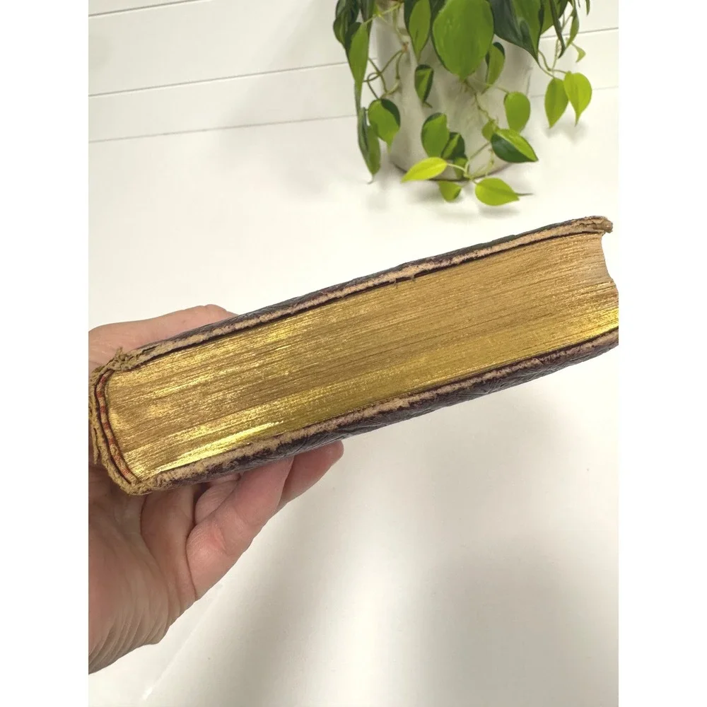Antique Oliver Goldsmith Leather Bound Book Embossed Floral Burgundy Gold Gilt